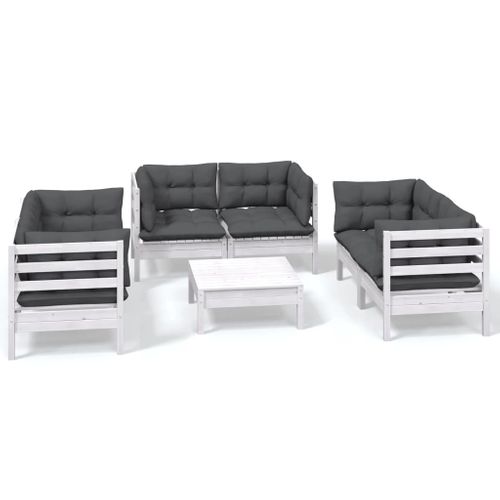 Salon De Jardin 7 Pièces Avec Coussins Bois De Pin Massif