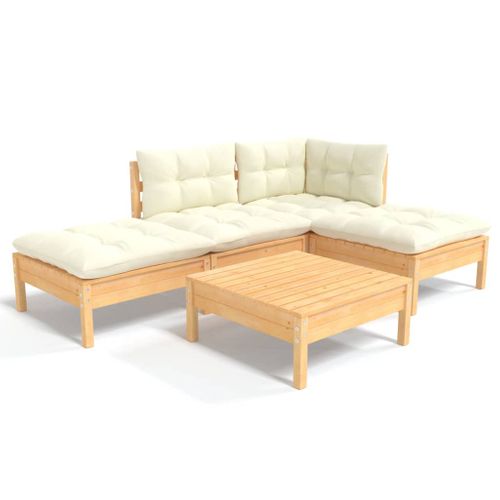 Salon De Jardin 5 Pièces Avec Coussins Crème Bois De Pin