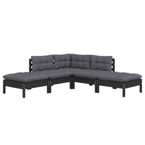 Salon De Jardin 5 Pièces Avec Coussins Noir Bois De Pin