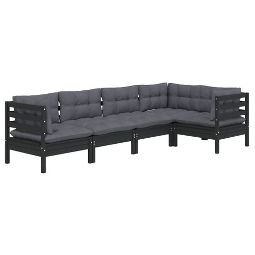 Salon De Jardin 5 Pièces Avec Coussins Noir Bois De Pin