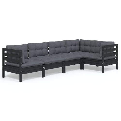 Salon De Jardin 5 Pièces Avec Coussins Noir Bois De Pin