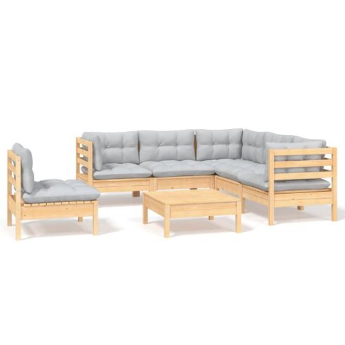 Salon De Jardin 6 Pièces Avec Coussins Gris Bois De Pin