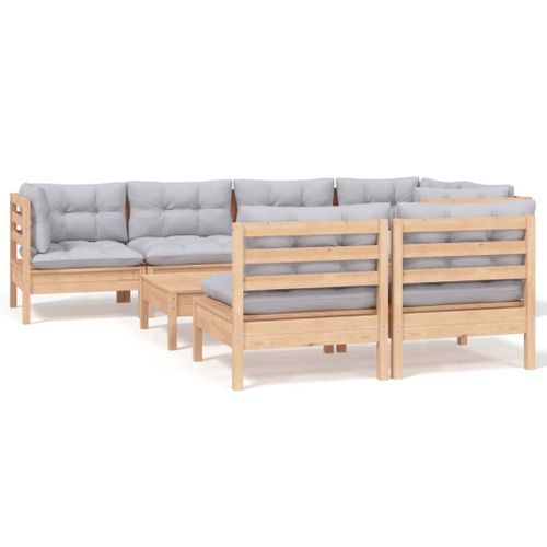 Salon De Jardin 8 Pièces Avec Coussins Gris Bois De Pin Massif