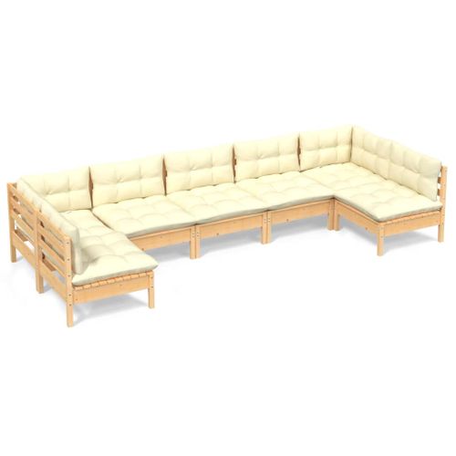 Salon De Jardin 7 Pièces Avec Coussins Crème Bois De Pin Massif