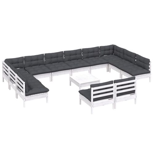 Salon De Jardin 13 Pièces Avec Coussins Blanc Bois De Pin Solide