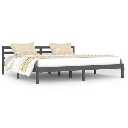 Cadre De Lit Sans Matelas Bois Massif De Pin 200x200 Cm Gris