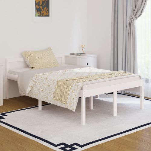Cadre De Lit Blanc Bois Massif 120x190 Cm Petit Double