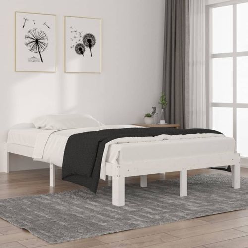 Cadre De Lit Sans Matelas Blanc Bois De Pin Massif 120x200 Cm