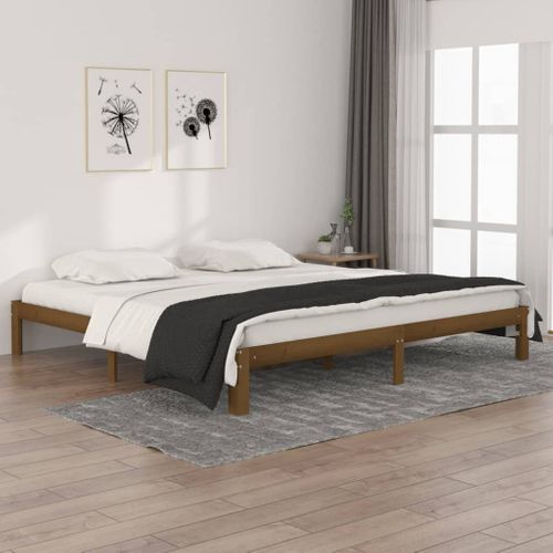 Cadre De Lit Sans Matelas Marron Miel Bois Pin Massif 200x200cm