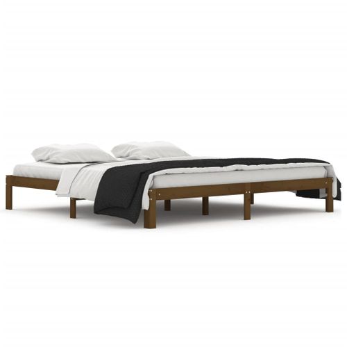 Cadre De Lit Sans Matelas Marron Miel Bois Pin Massif 200x200cm
