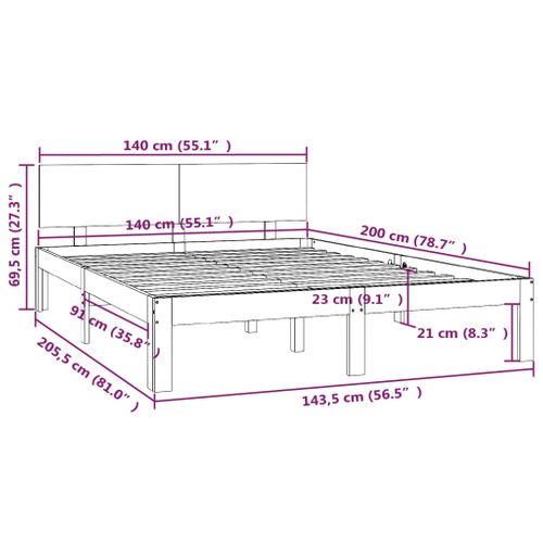 Cadre De Lit Sans Matelas Bois Massif De Pin 140x200 Cm