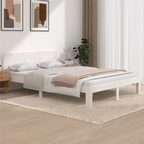 Cadre De Lit Sans Matelas Blanc Bois De Pin Massif 140x200 Cm