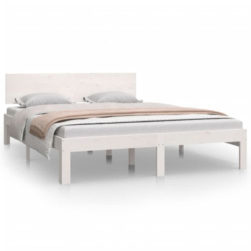 Cadre De Lit Sans Matelas Blanc Bois De Pin Massif 140x200 Cm