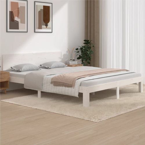 Cadre De Lit Sans Matelas Blanc Bois De Pin Massif 160x200 Cm