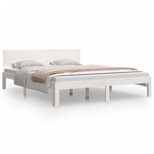 Cadre De Lit Sans Matelas Blanc Bois De Pin Massif 160x200 Cm