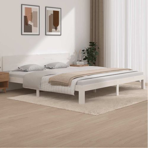 Cadre De Lit Sans Matelas Blanc Bois Massif De Pin 200x200 Cm