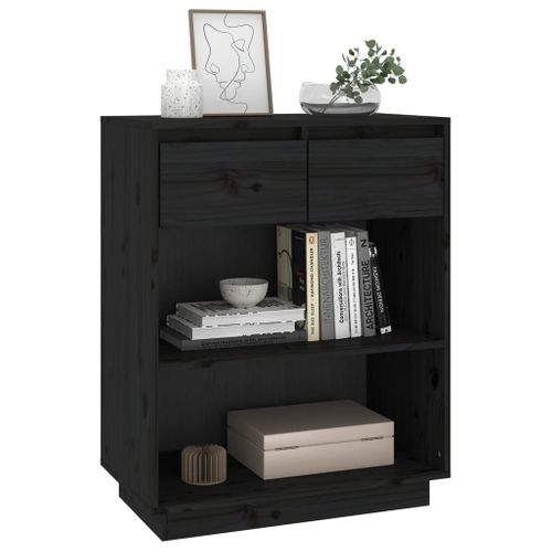Armoire Console Noir 60x34x75 Cm Bois De Pin Solide
