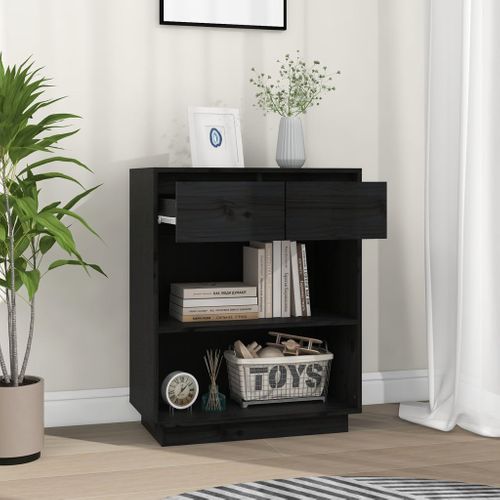 Armoire Console Noir 60x34x75 Cm Bois De Pin Solide