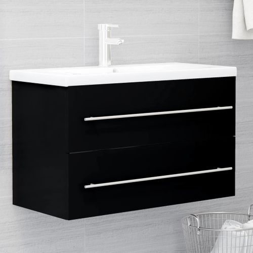Meuble Vasque Avec Lavabo Intégré Noir Aggloméré