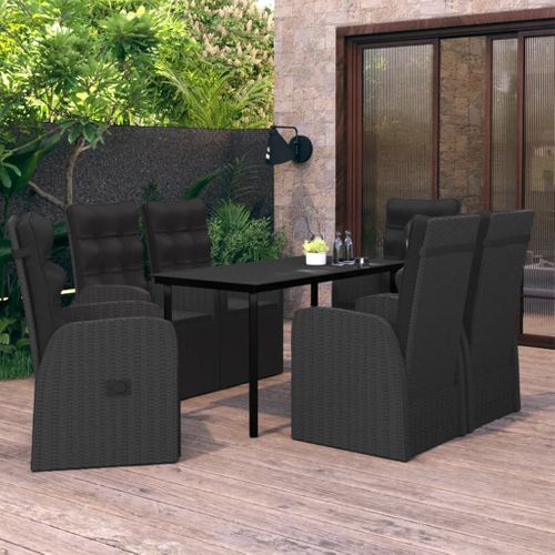 Ensemble à Manger De Jardin Avec Coussins 7 PCs Noir