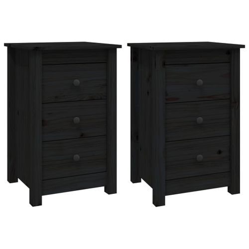Tables De Chevet 2 Pièces Noir 40x35x61,5 Cm Bois De Pin Massif