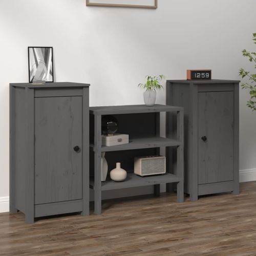 Buffets 2 Pièces Gris 39x35x80 Cm Bois Massif De Pin