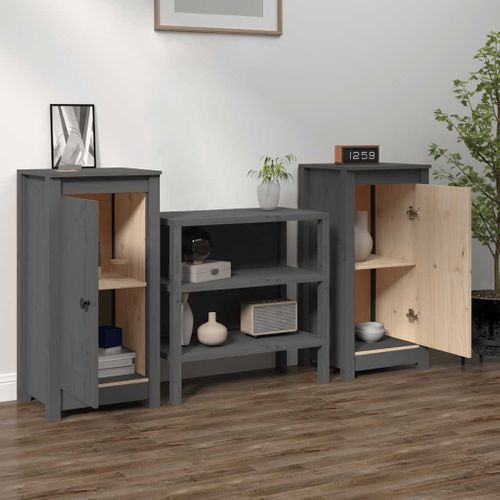 Buffets 2 Pièces Gris 39x35x80 Cm Bois Massif De Pin