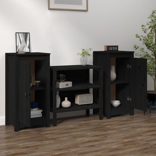 Buffets 2 Pièces Noir 39x35x80 Cm Bois Massif De Pin