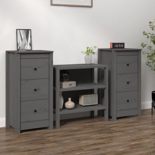 Buffets 2 Pièces Gris 40x35x80 Cm Bois Massif De Pin