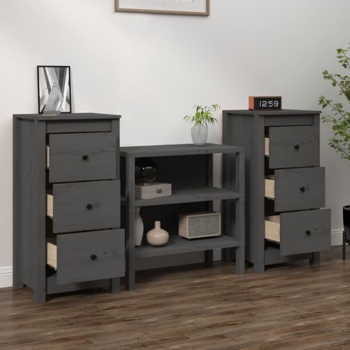 Buffets 2 Pièces Gris 40x35x80 Cm Bois Massif De Pin
