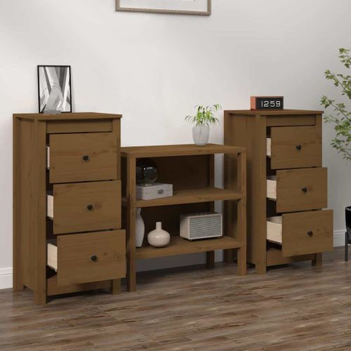 Buffets 2 Pièces Marron Miel 40x35x80 Cm Bois Massif De Pin