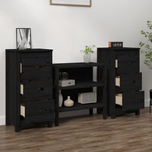 Buffets 2 Pièces Noir 40x35x80 Cm Bois Massif De Pin