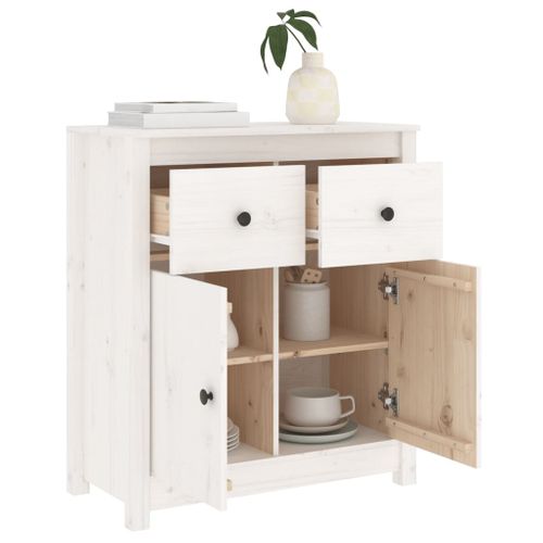 Buffet Blanc 70x35x80 Cm Bois Massif De Pin