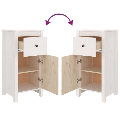 Buffets 2 Pièces Blanc 40x35x80 Cm Bois Massif De Pin