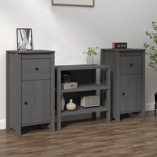 Buffets 2 Pièces Gris 40x35x80 Cm Bois Massif De Pin