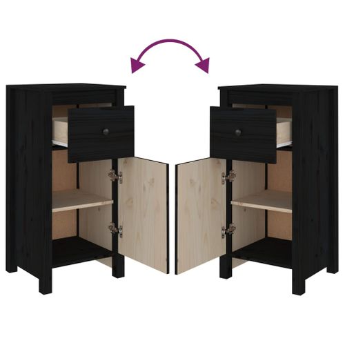 Buffet Noir 40x35x80 Cm Bois Massif De Pin