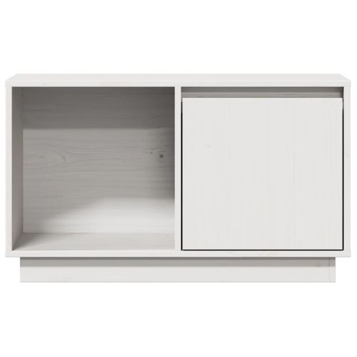 Meuble TV Blanc 74x35x44 Cm Bois De Pin Massif