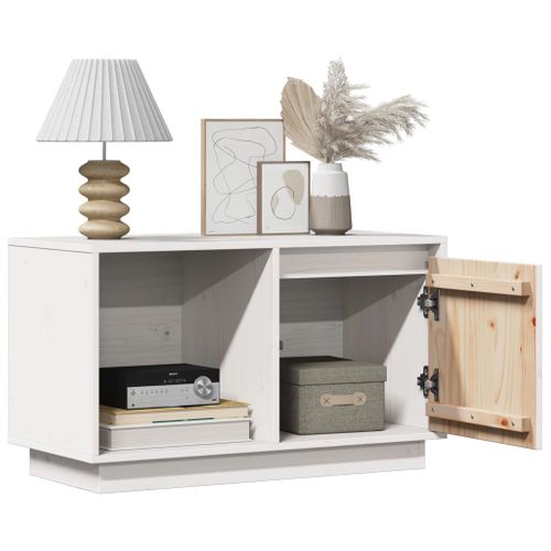 Meuble TV Blanc 74x35x44 Cm Bois De Pin Massif