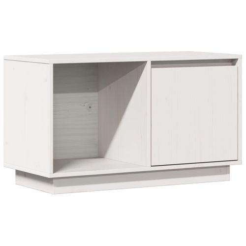 Meuble TV Blanc 74x35x44 Cm Bois De Pin Massif