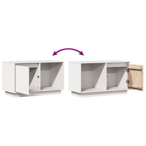 Meuble TV Blanc 74x35x44 Cm Bois De Pin Massif