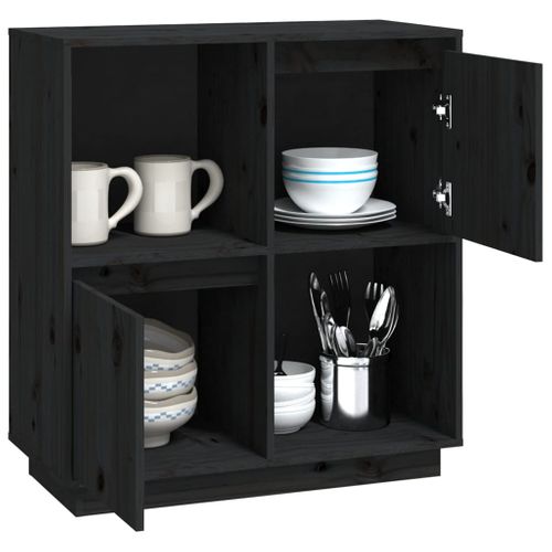 Buffet Noir 74x35x80 Cm Bois Massif De Pin