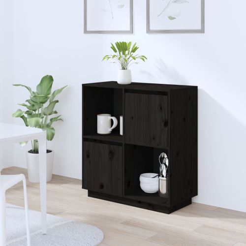 Buffet Noir 74x35x80 Cm Bois Massif De Pin