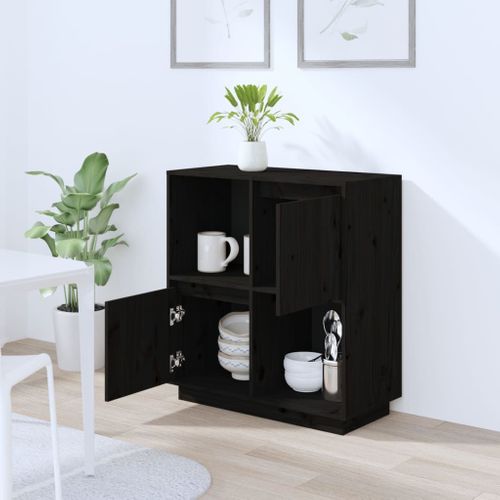 Buffet Noir 74x35x80 Cm Bois Massif De Pin