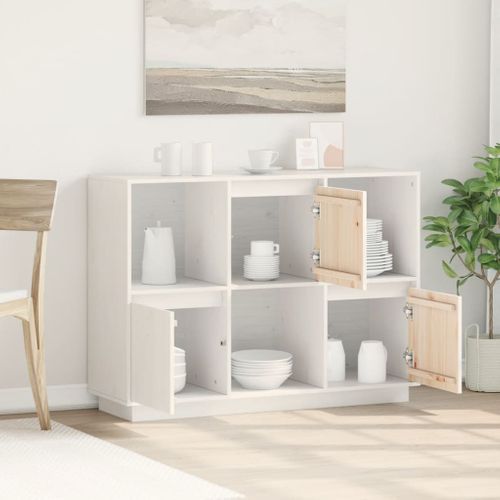 Buffet Blanc 110,5x35x80 Cm Bois Massif De Pin