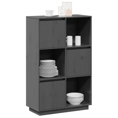 Buffet Haut Gris 74x35x117 Cm Bois Massif De Pin