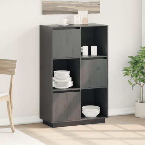Buffet Haut Gris 74x35x117 Cm Bois Massif De Pin
