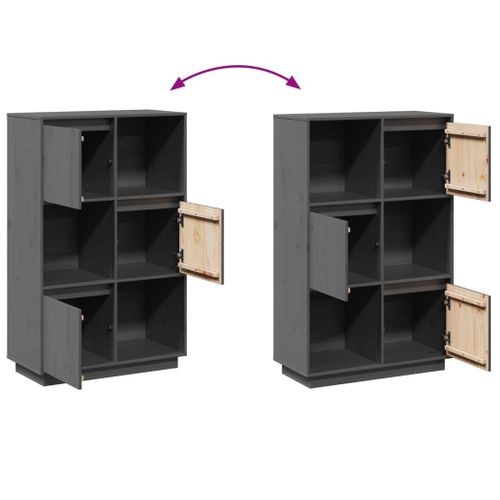 Buffet Haut Gris 74x35x117 Cm Bois Massif De Pin