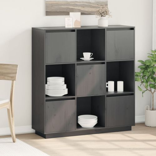 Buffet Gris 110,5x35x117 Cm Bois Massif De Pin