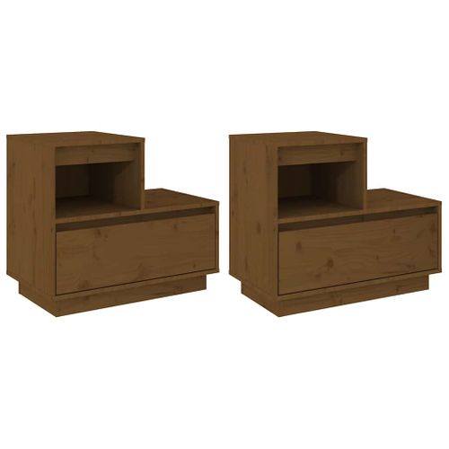 Tables De Chevet 2pcs Marron Miel 60x34x51cm Bois De Pin Massif