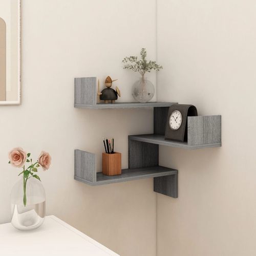 Étagère D'angle Murale Sonoma Gris 40x40x50cm Bois Contreplaqué
